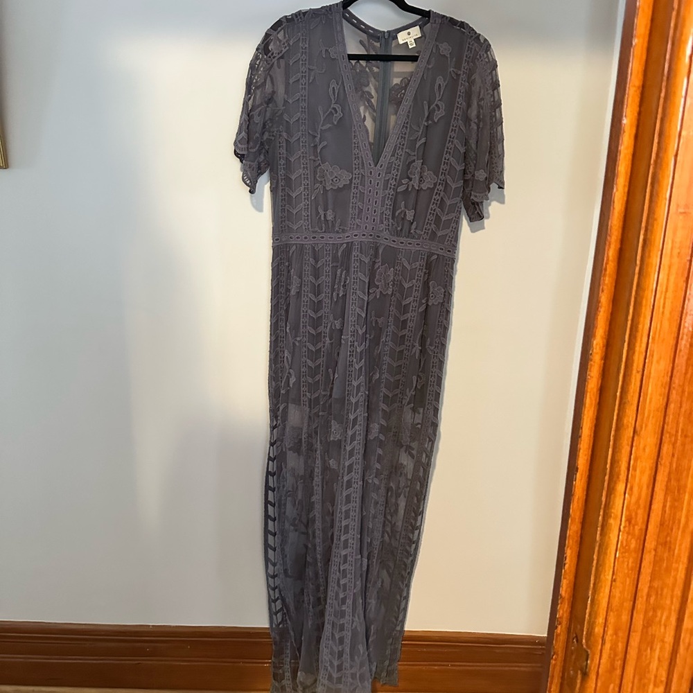 Socialite by Nordstrom Gray Blue Overlay Lace Maxi Romper Dress size XL